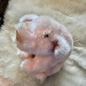 1997 Vintage Pink 15" Mary Meyer Pig Plush Stuffed Animal Curly Tail Bead‎ Eyes